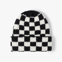 Nouveau bonnet en tricot torsadé épais à carreaux, chaud, avec revers, pour le ski, bonnet d'hiver à carreaux, haute qualité