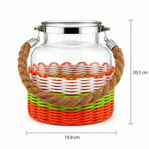 Vase à fleurs décoratif en verre transparent avec poignée en corde naturelle et base panier pour centre de table événementiel, vente au détail, cadeau, export - Product Image 2