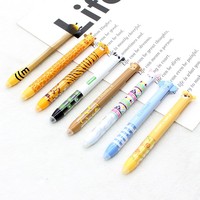 Stylo effaçable en bambou bicolore à pression latérale avec motif d'animaux de dessin animé (tigre, abeille, oreilles) pour le bureau et l'école