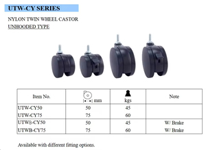 Ruedas Dobles de Plástico de la Mejor Calidad para Sillas de Oficina, con Capacidad de Carga de 45-60 kg y Diámetro de 50/75 mm, para Exportación al Por Mayor - Product Image 2