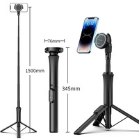 Trépied sans fil magnétique de 150 cm de long compatible avec les téléphones mobiles iPhone 16 15 Pro Max, bâton de selfie, support de trépied