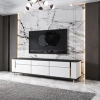Meuble TV autoportant moderne en métal blanc avec tiroirs, style côtier en noyer