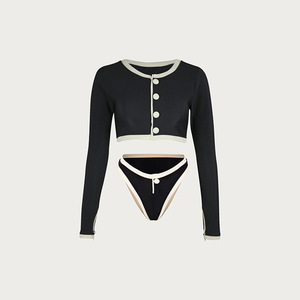 Traje <span class=keywords><strong>de</strong></span> <span class=keywords><strong>Baño</strong></span> JSN 2026 <span class=keywords><strong>de</strong></span> Lujo en Blanco y Negro, Nuevo, <span class=keywords><strong>de</strong></span> <span class=keywords><strong>Manga</strong></span> <span class=keywords><strong>Larga</strong></span> para <span class=keywords><strong>Mujer</strong></span>, con Botones, Cintura Alta, Dos Piezas, Cuello Redondo, Sexy - Product Image 6
