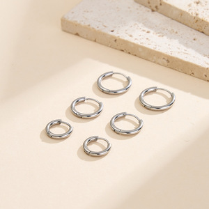 Exquisite 18K Gold Waterproof Stainless Steel Jewelry Minimalist Simple 2mm <b>Gauge</b> Hoop Huggie Earring Set - Product Image 6