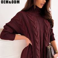 Automne hiver tricoté Mini robe Sexy pull à col roulé col roulé logo personnalisé pull en tricot personnalisé en gros