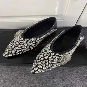 XINZI RAIN Soft Leather Women Flat Shoes Fashion Pointy Toe Shallow Mouth Women Ballet Shoes With Crystal