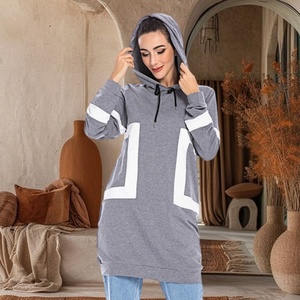 Sudadera con capucha de alta calidad para mujer, estampado cuadrado blanco con bolsillos laterales, Top largo para otoño e invierno, ropa para mujer 2246 # - Product Image 3