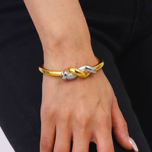 J&D 고광택 스테인리스 스틸 18K PVD 골드 도금 뱅글 링 세트 투톤 네일 트위스트 커프 뱅글 - Product Image 5