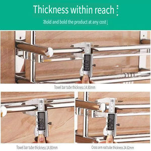 Porte-serviettes mural moderne en acier inoxydable, étanche, long et droit, pour salle de bain, avec rangement intégré, type sur pied non pliable - Product Image 2