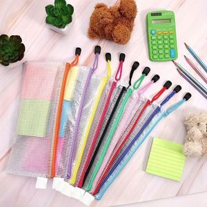 Custom Macaron A4/Letter Size Mesh <b>File</b> Bag PVC Waterproof Zipper Pouch Exam Paper Organizer School Office Document Storage - Product Image 1