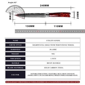 <span class=keywords><strong>Couteau</strong></span> utilitaire de chef damas à haute teneur en carbone de 5.2 po-Motif gravé au laser <span class=keywords><strong>avec</strong></span> manche en résine rouge <span class=keywords><strong>sang</strong></span> - Product Image 2
