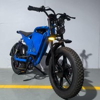 Vélo électrique à pneus larges bleus 20*4.0 pouces, moteur sans balais 500W, 48V16Ah, 7 vitesses, vélo tout-terrain avec suspension hydraulique pour adultes