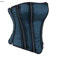 10 arêtes de poisson soutenu Satin sans bretelles Crop femmes grande taille Xs S M L XL bleu marine paillettes corset haut avec fermeture éclair