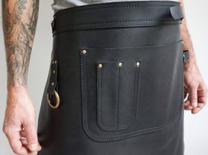 Tabliers de serveur en cuir noir et tabliers de taille résistants à l'huile faits de poches en cuir de haute qualité tablier de styliste de chef de travail - Product Image 4