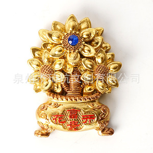 แม่เหล็กติดตู้เย็นต้นไม้เงินเฟิงสุ่ยพร้อมอัญมณีสีฟ้าและตัวอักษรสีแดงสำหรับตกแต่งปีใหม่จีน - Product Image 1