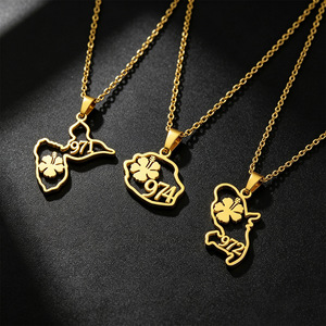 Nouveau collier pendentif pour hommes et femmes, motif îles de la <span class=keywords><strong>Guadeloupe</strong></span>, de la Martinique et de la Réunion, cocotier, gecko, fleur d'hibiscus - Product Image 1