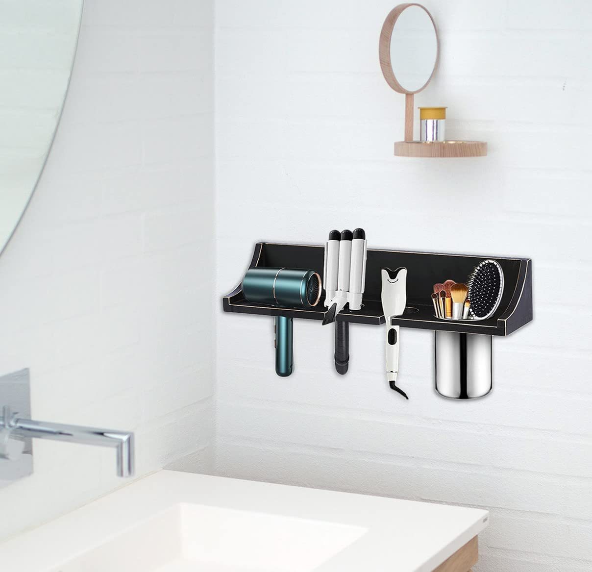 OWKAY Porta Asciugacapelli Da Parete Mensola Da Bagno Senza Foratura Supporto Per Asciugacapelli In Plastica Organizer Da Bagno StyleBwhite - 10