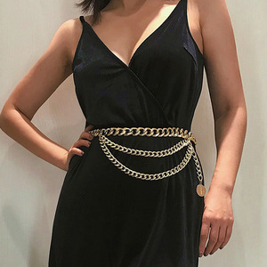 Chaîne de taille pour femme en alliage de zinc, style Hip Hop, pour soirée, avec pendentif pièce décoratif à une seule boucle - Product Image 1