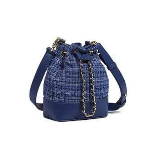 Cadena al por mayor tela gruesa de algodón y lino con bolso de cubo grande de cuero bolso de mujer de gran capacidad de moda - Product Image 3