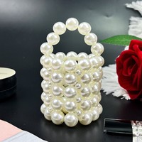 Tempat Penyimpanan Mini Berhias Mutiara Retro Prancis Buatan Tangan, Wadah Kuas Makeup Meja, Ornamen Meja