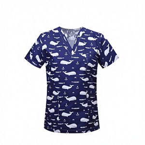 Customized Logo Factory Medical Uniform Unisex <b>Scrub</b> <b>Tops</b> 100% Cotton Twill Nurse Hospital Printed <b>Scrubs</b> Shirt Set - Product Image 3
