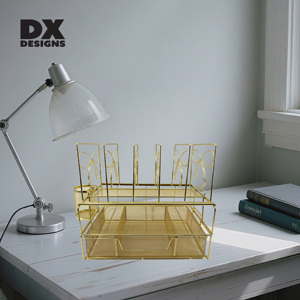 DX progetta in maglia metallica oro <span class=keywords><strong>scrivania</strong></span> Organizer Multi-funzionale porta documenti con cassetto e portapenne - Product Image 6