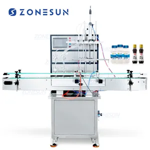 ZONESUN 마그네틱 펌프 유리 병 물 자동 유체 향수 에센셜 오일 액체 비누 충전 기계 컨베이어