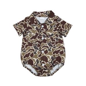 SR3659  RTS Mameluco de Manga Larga con Estampado de Camuflaje Marrón para Bebés Niñas, Mono con Botones, Conjunto de Pijama Infantil - Product Image 1
