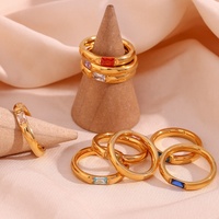 Ensemble de bagues Dreamshow avec pierres de naissance colorées, zircon carré AAA, bijoux pour femmes, plaqué or 18 carats, acier inoxydable