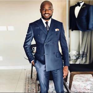 Klassische <span class=keywords><strong>2</strong></span>-teilige gestreifte Anzüge für Herren, Slim Fit Herrenblazer mit Hosen, Hochzeitsanzug, Bräutigam Smoking, Abschlussballanzug für Herren - Product Image 2