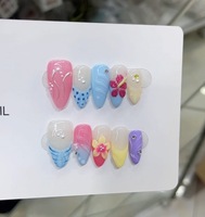 Kuku Palsu Qianya Buatan Tangan Motif Bunga Timbul 3D Musim Semi Musim Panas 10pcs Akrilik Bentuk Almond Grosir