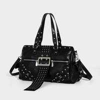 Bolso Bandolera/Hombro de PU con Tachuelas y Cierre Magnético, Gran Capacidad, Estilo Punk Chic para Mujer, Otoño