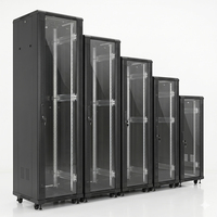 Rak Server 19 inci Tipe Lantai dengan Pintu Kaca dan Papan Pintu Berventilasi Rel Galvanis 42U 600*600 Termasuk 2 Kipas Perakitan
