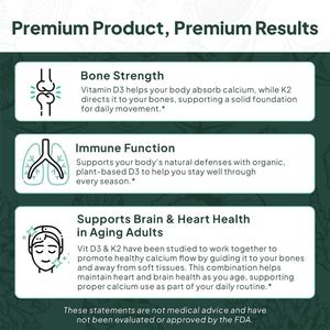 Suplementos de D3 K2 de Fábrica GMP con Máxima Biodisponibilidad, Apoya la Densidad Ósea, el Equilibrio de Calcio, la Inmunidad y el Estado de Ánimo, Cápsulas Blandas de D3 K2 - Product Image 3