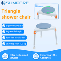 SUNCARE SC6020T-S Blanc, Tabouret de Douche Triangulaire Pivotant à 360°, Hauteur Réglable, Siège de Bain en Aluminium, Chaise de Sécurité Antidérapante pour Salle de Bain