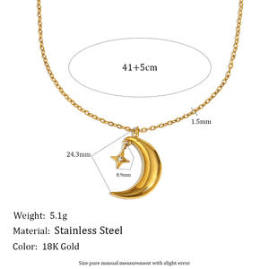 Collana con Ciondolo Minimalista a Forma di Stella e Luna in Acciaio Inossidabile Placcato Oro 18K con Charm in Zircone - Product Image 4