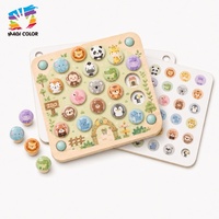 Jeu de tri et d'association sur le thème des animaux du zoo en bois avec cartes double face et jeu de puzzle interactif à boutons pour les tout-petits W12E248