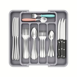 Pull Drawer Rectangle <b>Silicone</b> Storage Box Kitchen Chopsticks Tableware Multi-layer Partitioned Storage Cabinet <b>Tool</b> - Product Image 1