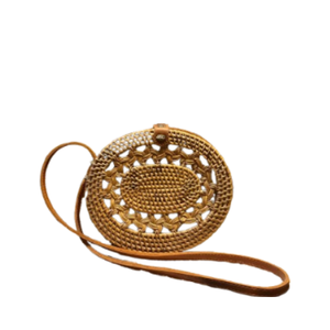 Sac à bandoulière en rotin ovale Gendit tissé à la main avec sangle en cuir pour les jours de plage et les occasions de Noël - Product Image 3