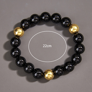 Glossy Black Onyx <b>Beads</b> for <b>Bracelet</b> with Stainless Steel & Gold Plating Custom Luxury Jewelry for <b>Men</b> for Buddhism - Product Image 5