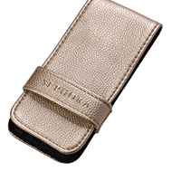Pochette à pinceaux de maquillage en PU grainé or champagne avec sangle auto-agrippante, portable, durable et élégante, sac de rangement pour maquillage