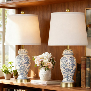 Jingdezhen Ceramic Table Lamp Blue White Pattern E27 LED Light Source For Living Room Bedroom <b>Study</b> <b>Desk</b> Decor - Product Image 1