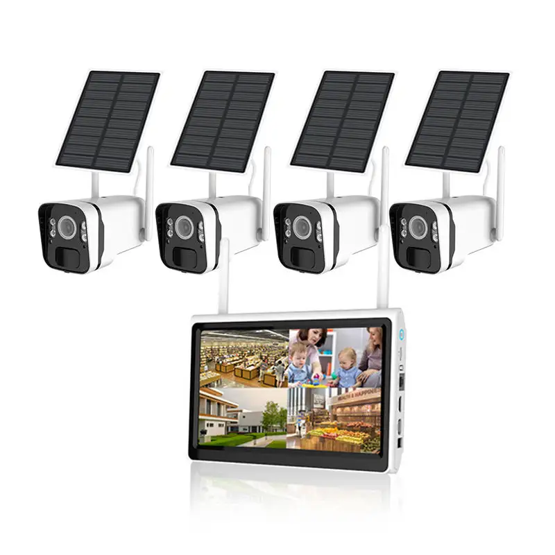 4ch 8ch Wifi Camerasysteem Op Zonne-Energie 10.1 Inch Lcd-Scherm Ip65 Waterdichte Kleur Nachtzicht Nvr Cctv Camerasysteem