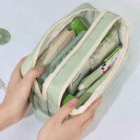 Étudiants Junior High School Trousse À Crayons Japonais Simple Papeterie Sac Sac De Rangement 5 Couches Grande Capacité Transparent Stylo Cas