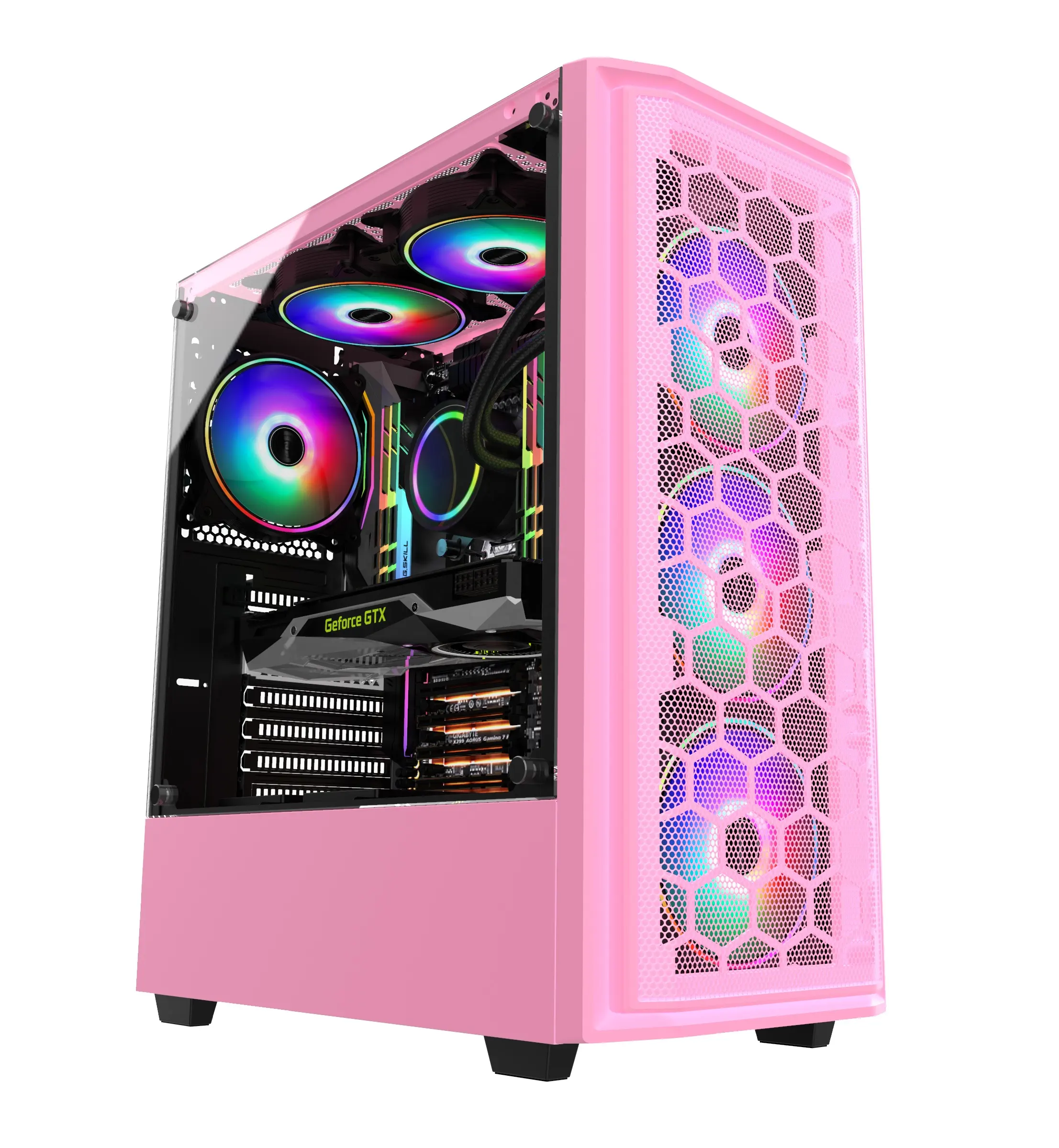 Boîtier pour ordinateur gamer en métal, tour de pc couleur rose, tour de pc, boîtier avec filet en fer pour tour ATX