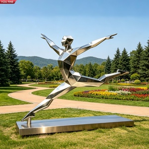 YOUFINE Escultura de Jugador de Tenis de Mesa en Acero Inoxidable Pulido Geométrico, Estatua de <span class=keywords><strong>Ping</strong></span> Pong de Metal de Tamaño Real para Arte Público - Product Image 2
