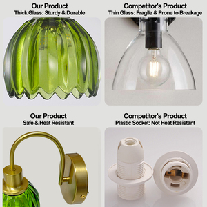 Lampada da Parete in Vetro <span class=keywords><strong>Verde</strong></span> Stile Nordico Retrò, <span class=keywords><strong>Applique</strong></span> Moderna in Ottone per Camera da Letto, Corridoio, Illuminazione Decorativa da Interni - Product Image 5