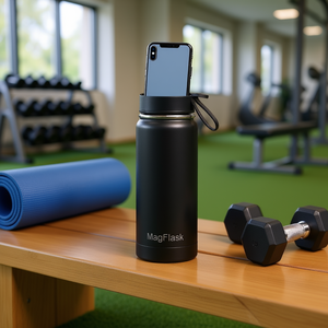 MagFlask Cylindrical Vacuum Insulated Stainless Steel Water <b>Bottle</b> 32 Oz Sport Magnetic Phone Mount Portable Travel Business - Product Image 2