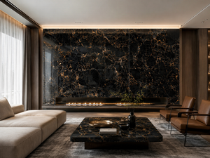 Dalle <span class=keywords><strong>de</strong></span> marbre noir Portoro <span class=keywords><strong>de</strong></span> Chine pour panneau mural, comptoir, façade <span class=keywords><strong>de</strong></span> bar, contour <span class=keywords><strong>de</strong></span> <span class=keywords><strong>cheminée</strong></span>, découpe sur mesure - Product Image 1