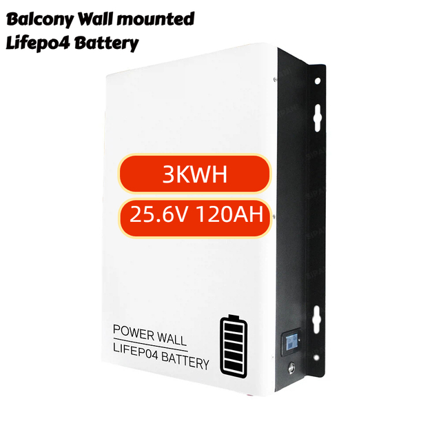 Custom-made 25.6V 120Ah 3.072kWh Split Wall-Mounted IP54 LiFePO4 Battery Balcony Solar PV Storage System CAN 6000 Cycles